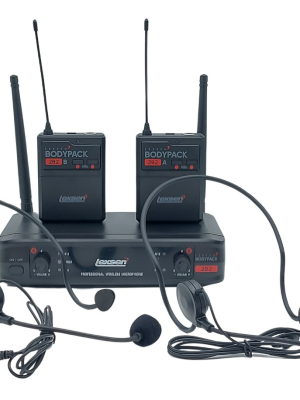 LEXSEN 2B2 Micrófono Inalámbrico UHF, 2 canales Head Set FX fija