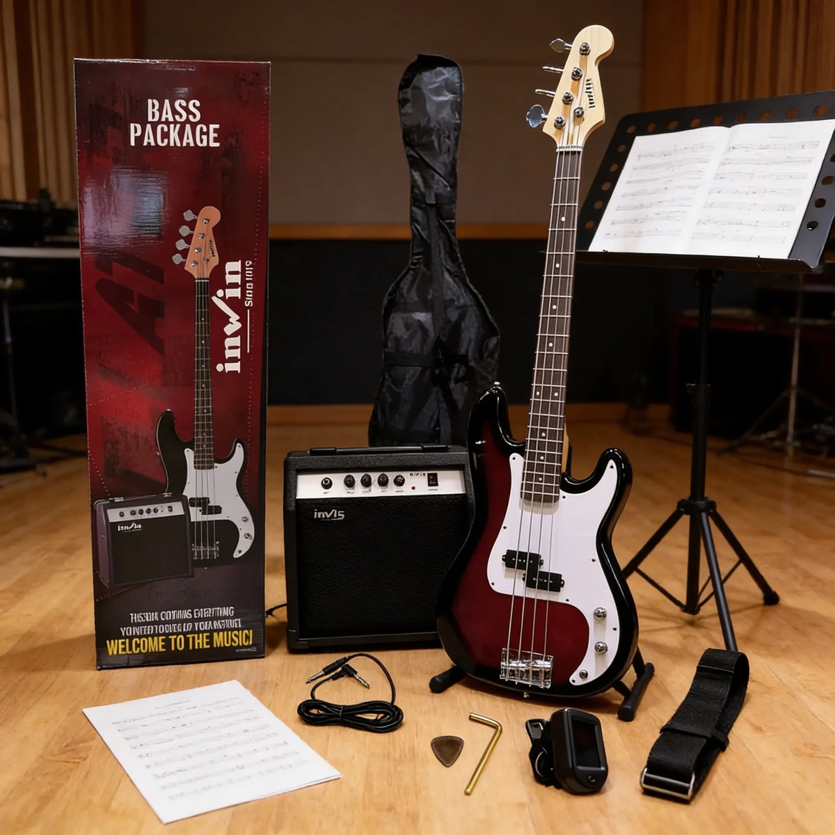 Kit Bajo Electrico Precision Inwin Pack con Amplificador + Accesorios Color Sunburst PACKPBSB