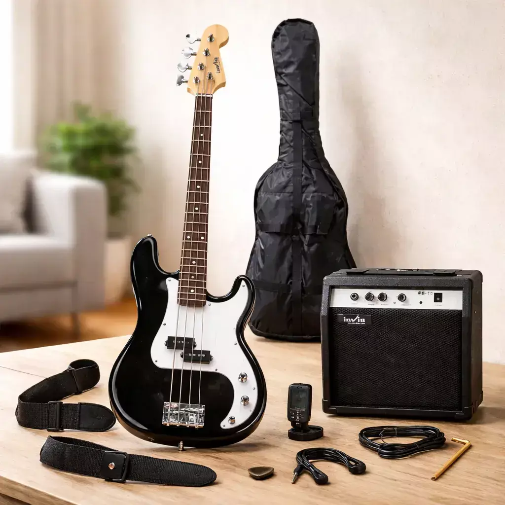 Kit Bajo Electrico Precision Inwin Pack con Amplificador + Accesorios Color Negro PACKPBBK