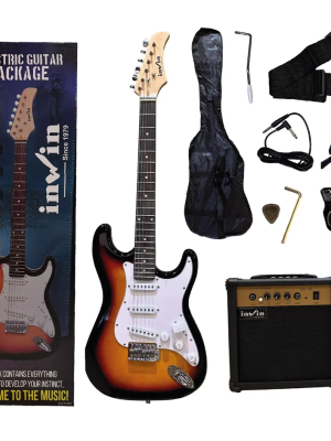 Kit Guitarra Electrica Stratocaster Inwin Pack con Amplificador + Accesorios Color Sunburst PACKSTSB