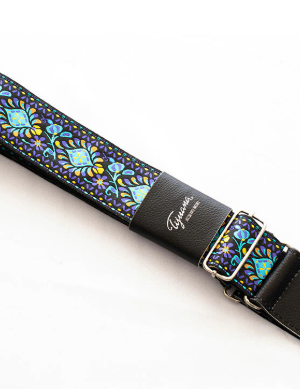 Correa Cinta jacquard fondo negro flor azul Tijuana JAC A02